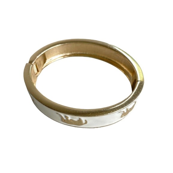FORNASH Elephant Hinge Bangle Bracelet Gold & Cream Enamel 7.25" - Picture 8 of 8